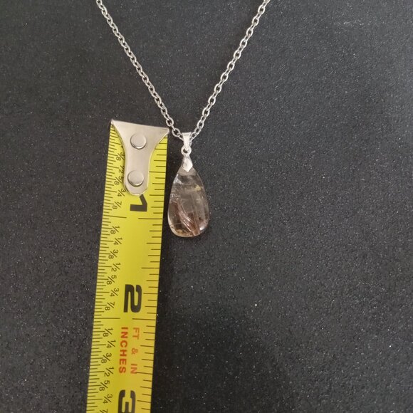 Golden rutilated quartz teardrop pendant on 20" inch silver necklace new - Picture 6 of 8